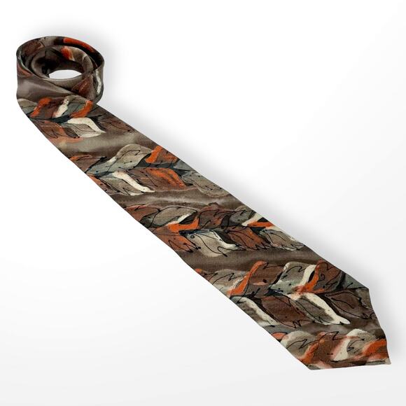90s LAUREN MERYL Vintage Brown Orange Silk Painted Tie - Picture 6 of 6